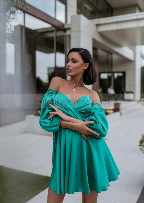 Strapless Satin Party Dress With Detachable Sleeves Strapless Satin Party Dress With Detachable Sleeves